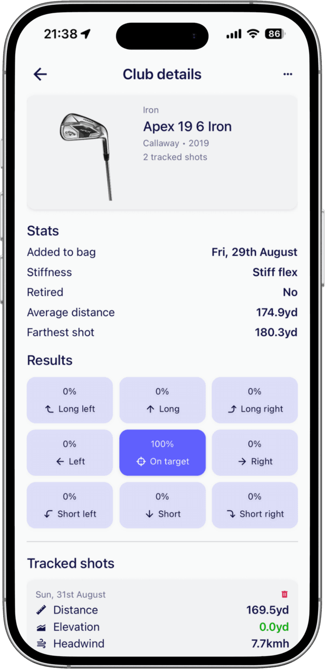 SmartCaddie club details